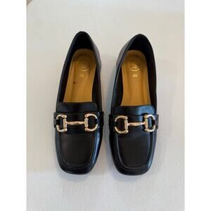 Noga Roma Vera Pelle Black Loafers Gold Clamp Slip On Size 38 (7.5)